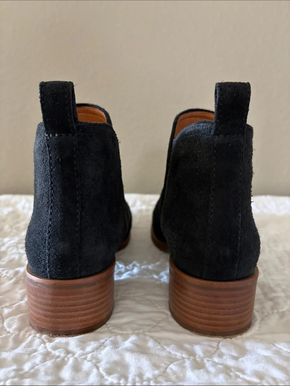 LUCKY BRAND Women's Black Suede Chelsea Booties with Low Stacked Heel